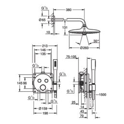 Grohe Precision SmartControl HP Rear-Fed Concealed Chrome Thermostatic Round Head Shower System 260