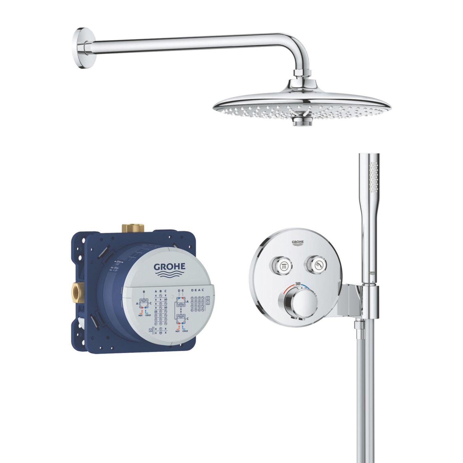 Grohe Precision SmartControl HP Rear-Fed Concealed Chrome Thermostatic Round Head Shower System 260 (837YX)