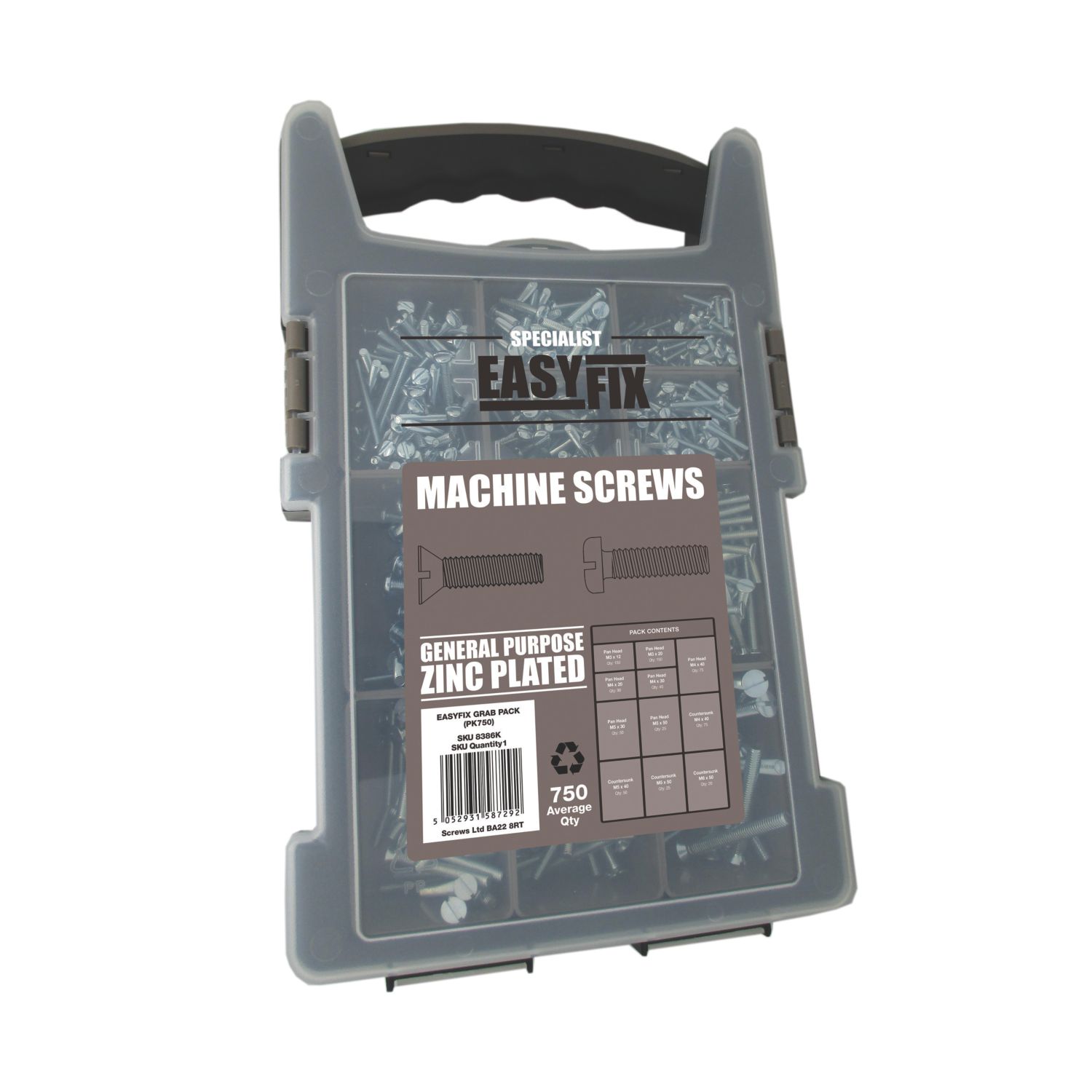 Easyfix Bright Zinc-Plated Mixed Machine Screws 750 Piece Set (8386K)