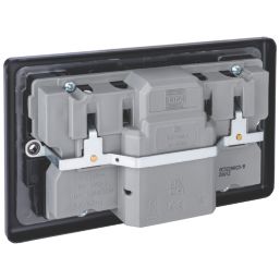 British General  Black 13A 2-Gang SP Switched Metal Clad Type A RCD Socket On/Off Indicator with Colour-Matched Inserts