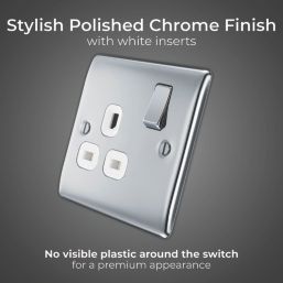 British General Nexus Metal 13A 1-Gang DP Switched Plug Socket Polished Chrome  with White Inserts