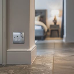 British General Nexus Metal 13A 1-Gang DP Switched Plug Socket Polished Chrome  with White Inserts