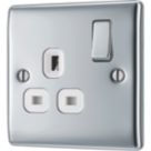 British General Nexus Metal 13A 1-Gang DP Switched Plug Socket Polished Chrome  with White Inserts