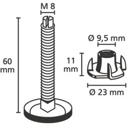 Suki Levelling Foot M8 x 60mm 2 Pack