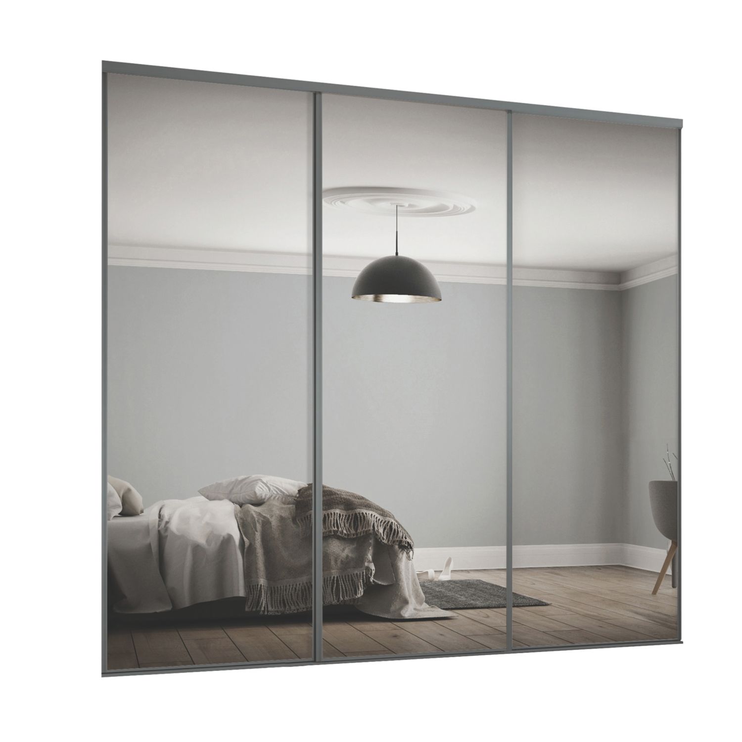 Spacepro Classic 3-Door Sliding Wardrobe Door Kit Graphite Frame Mirror Panel 1760mm x 2260mm (838KJ)