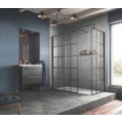 ETAL  WRSF076 Semi-Framed Wetroom Screen with Support Bar Matt Black 760mm x 1950mm