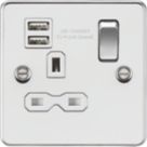 Knightsbridge  13A 1-Gang SP Switched Socket + 2.4A 12W 2-Outlet Type A USB Charger Polished Chrome with White Inserts