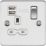 Knightsbridge  13A 1-Gang SP Switched Socket + 2.4A 12W 2-Outlet Type A USB Charger Polished Chrome with White Inserts