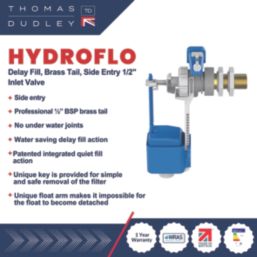 Thomas Dudley Ltd  Side-Entry Delay Fill Brass Tail Professional Inlet Valve 1/2"