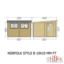 Shire Norfolk 10' x 10' (Nominal) Pent Tongue & Groove Timber Workshop