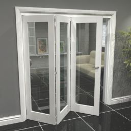 Green & Taylor  3-Door 1-Clear Light Primed White Wooden Shaker Internal Bi-Fold Door 2060mm x 1905mm