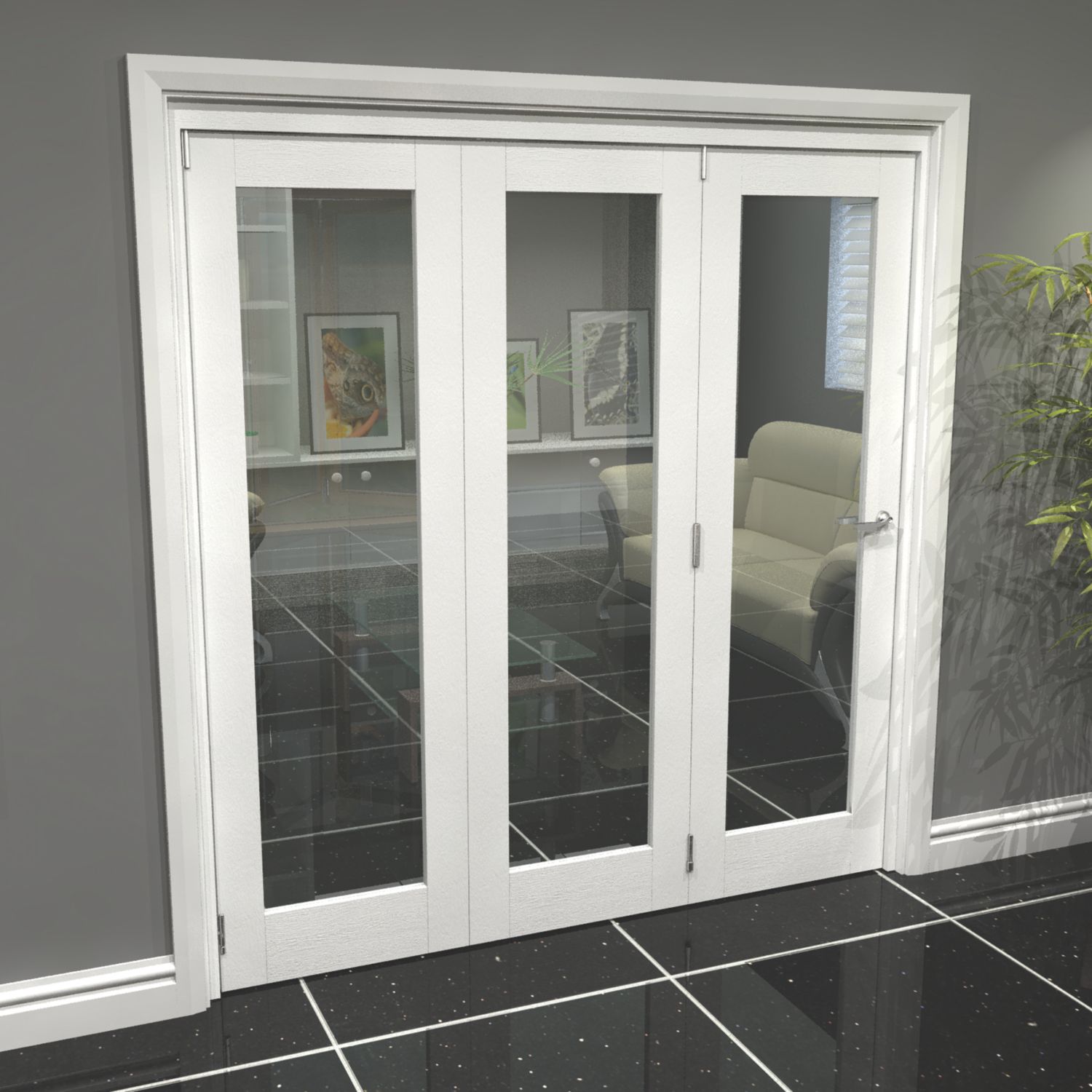 Green & Taylor 3-Door 1-Clear Light Primed White Wooden Shaker Internal Bi-Fold Door 2060mm x 1905mm (839CT)