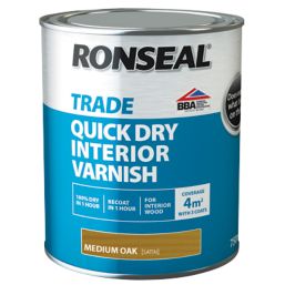 Ronseal 750ml Medium Oak Satin Water-Based Interior Wood Varnish