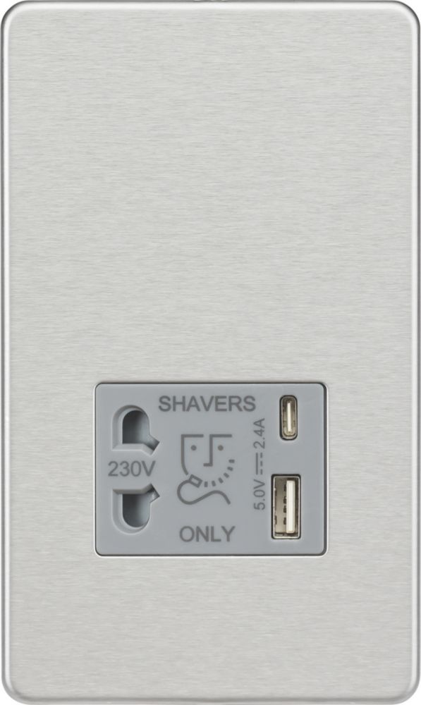 Knightsbridge 2-Gang Single Voltage Shaver Socket+ 2.4A 12W 2-Outlet ...