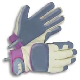 ClipGlove Leather Palm  Womens Goatskin Leather Gardening Gloves Blue / Cream Small