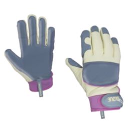 ClipGlove Leather Palm  Womens Goatskin Leather Gardening Gloves Blue / Cream Small