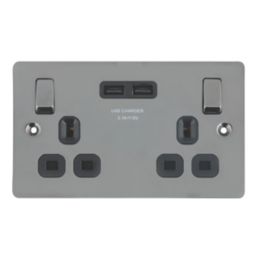 LAP  13A 2-Gang SP Switched Socket + 3.1A 2-Outlet Type A USB Charger Black Nickel with Black Inserts