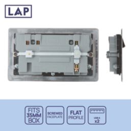 LAP  13A 2-Gang SP Switched Socket + 3.1A 15.5W 2-Outlet Type A USB Charger Black Nickel with Black Inserts