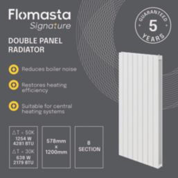Flomasta  1200mm x 578mm 4282BTU White Vertical Designer Radiator