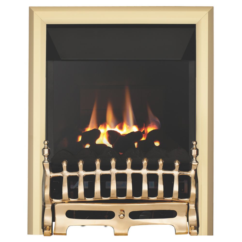 Focal Point Blenheim Brass Rotary Control Inset Gas High Efficiency Fire  500mm x 125mm x 585mm - Screwfix