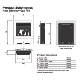 Focal Point Blenheim Brass Rotary Control Inset Gas High Efficiency Fire 500mm x 125mm x 585mm