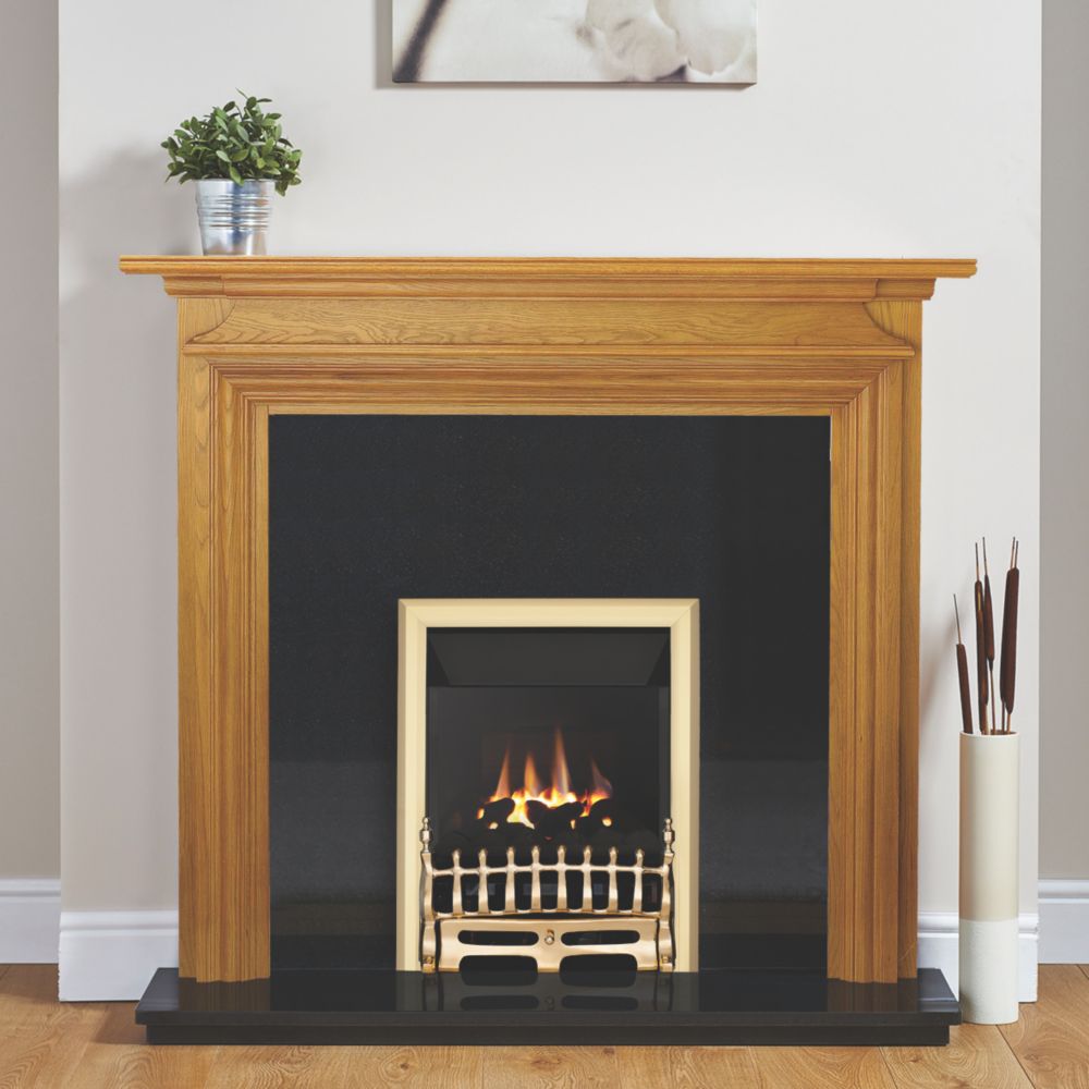 Focal Point Blenheim Brass Rotary Control Inset Gas High Efficiency Fire  500mm x 125mm x 585mm - Screwfix