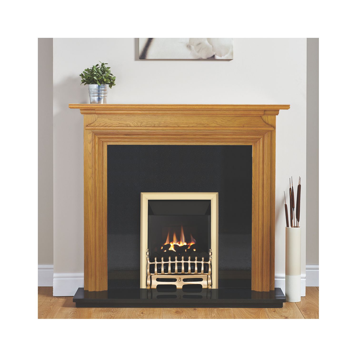 Focal Point Blenheim Brass Rotary Control Inset Gas High Efficiency Fire 500mm x 125mm x 585mm (84041)