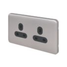 Schneider Electric Lisse Deco 13A 2-Gang Unswitched Plug Socket Brushed Stainless Steel with Black Inserts