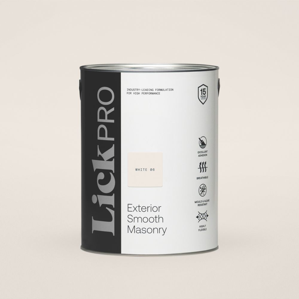 LickPro 5Ltr Smooth White 06 Masonry Paint Screwfix