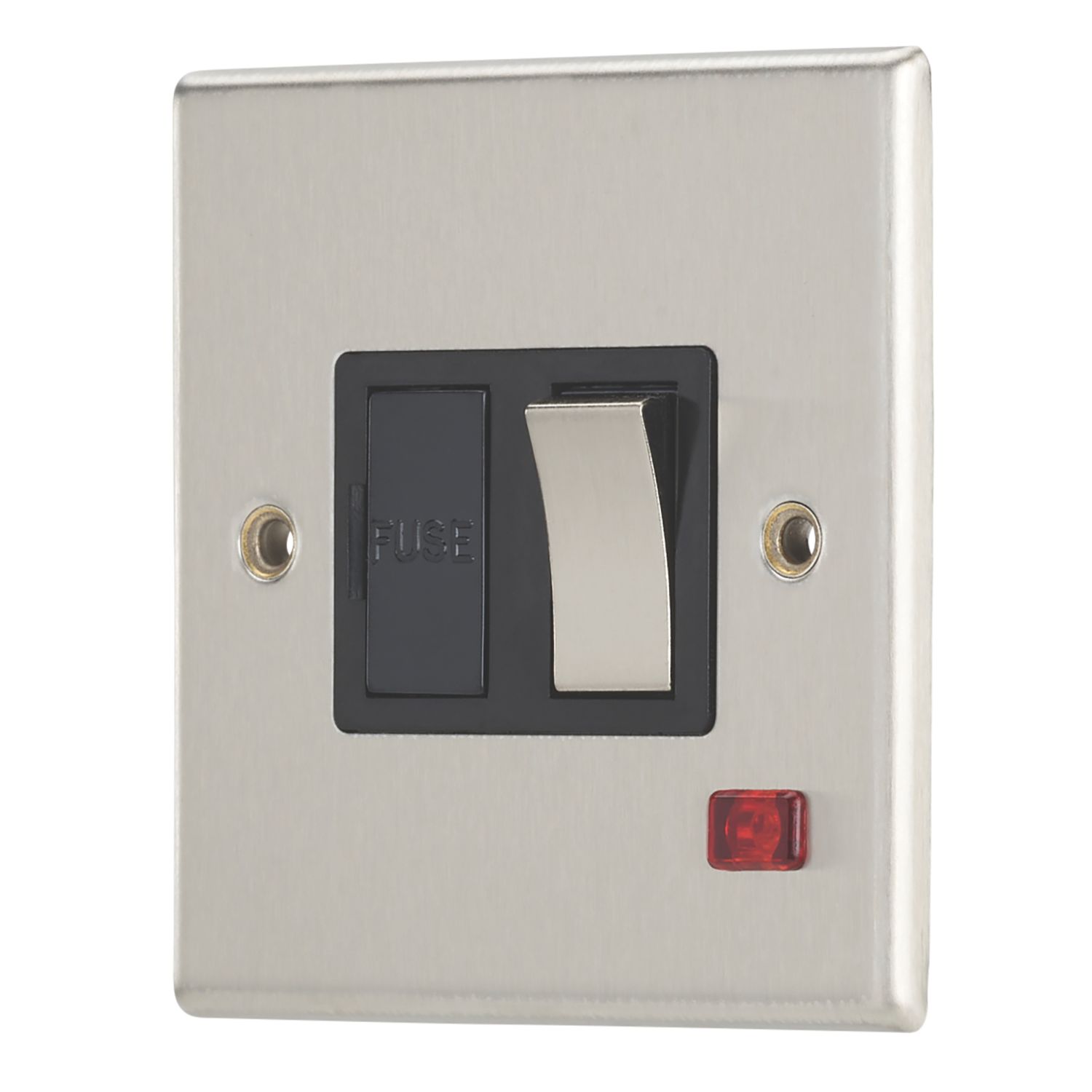 Contactum iConic 13A Switched Fused Spur with Neon Brushed Steel with Black Inserts (840RP)