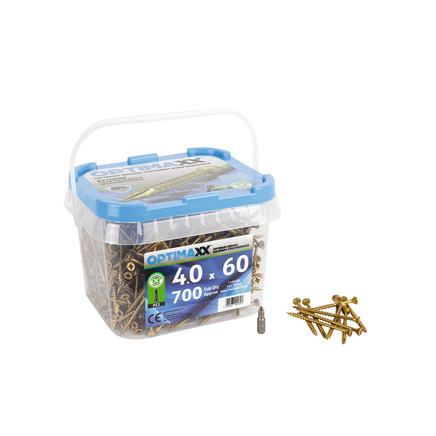 Optimaxx PZ Countersunk Wood Screws 4mm x 60mm 700 Pack (840TY)