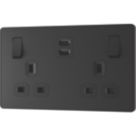 British General Evolve 13A 2-Gang SP Switched Socket + 3.25A 65W 2-Outlet Type C USB Charger Matt Black with Black Inserts