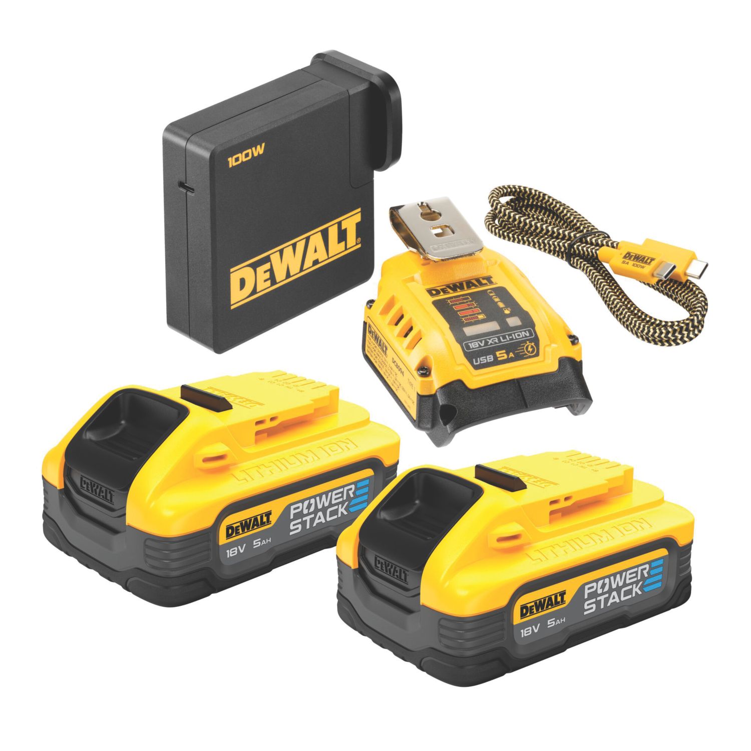 DeWalt DCB094K 18V 5.0Ah Li-Ion PowerStack Battery Charger Kit 5 Piece Set (841RL)