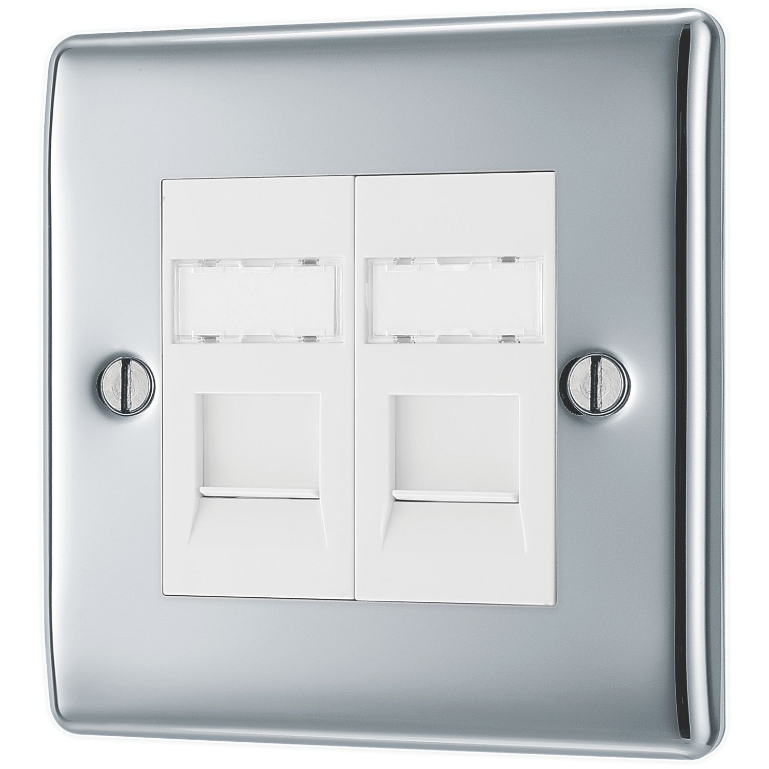 British General Nexus Metal 2-Gang Double RJ45 Ethernet Socket Polished Chrome (841XG)