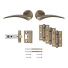 Smith & Locke Blencathra Door Handle, Latch & Hinge Set Antique Brass 6 Pcs