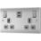 British General Nexus Metal 13A 2-Gang SP Switched Socket + 3.25A 45W 2-Outlet Type C USB Charger Brushed Steel with Grey Inserts