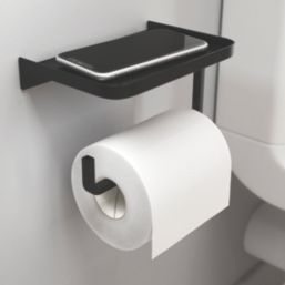 Elland Toilet Roll Holder With Shelf Black