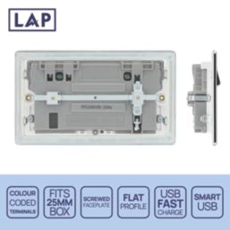 LAP  13A 2-Gang SP Switched Socket + 3A 45W 2-Outlet Type A & C USB Charger Polished Chrome with White Inserts