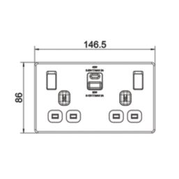 LAP  13A 2-Gang SP Switched Socket + 3A 45W 2-Outlet Type A & C USB Charger Polished Chrome with White Inserts