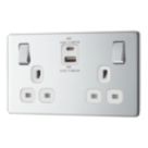 LAP  13A 2-Gang SP Switched Socket + 3A 45W 2-Outlet Type A & C USB Charger Polished Chrome with White Inserts