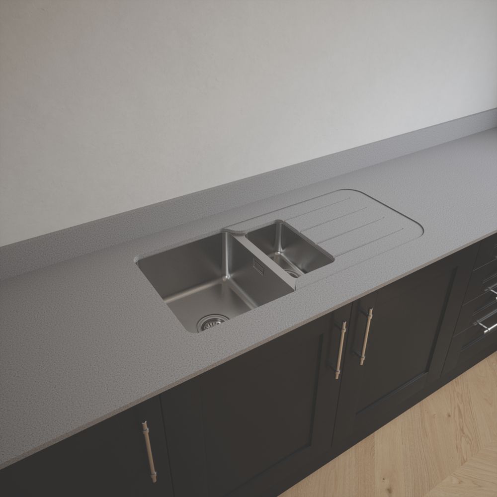 Metis Light Grey Kitchen Worktop with 1.5 Bowl Stainless Steel Sink ...