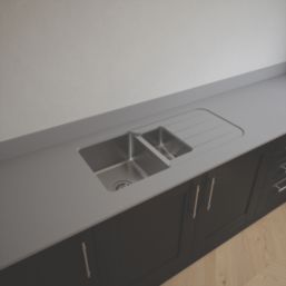 Metis  Light Grey Kitchen Worktop with 1.5 Bowl Stainless Steel Sink 3050mm x 620mm x 15mm