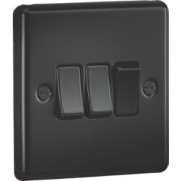 Knightsbridge  10AX 3-Gang 2-Way Light Switch  Matt Black with Black Inserts