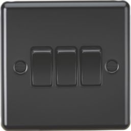 Knightsbridge  10AX 3-Gang 2-Way Light Switch  Matt Black with Black Inserts