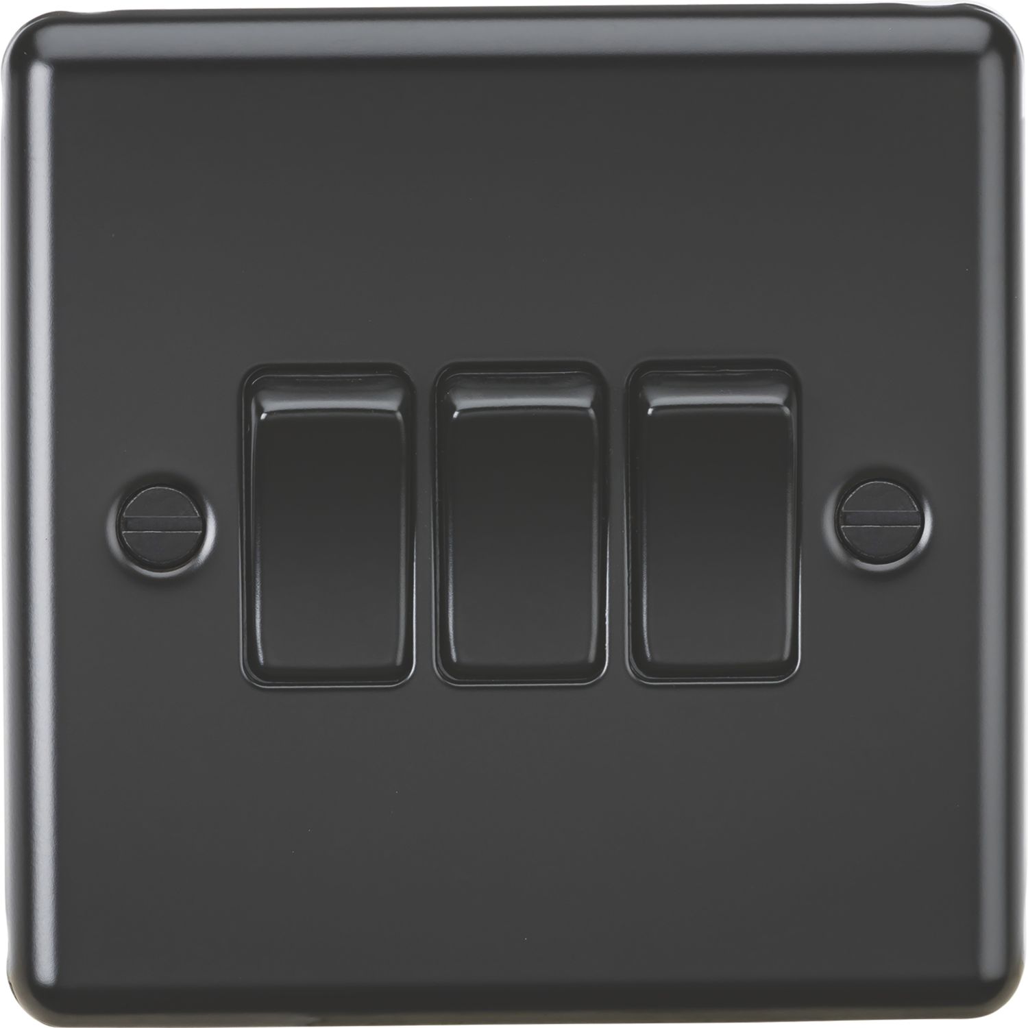 Knightsbridge 10AX 3-Gang 2-Way Light Switch Matt Black with Black Inserts (842PY)