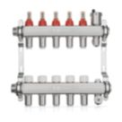 JG Underfloor 5 Port Heating Manifold Brushed Steel