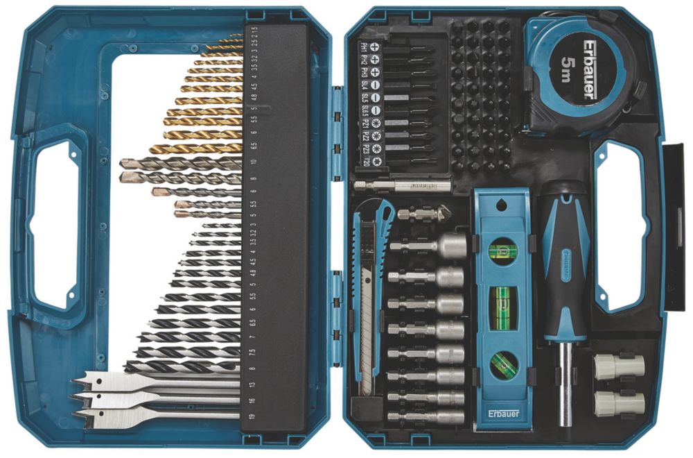 Erbauer straight shank mixed drill & store screwdriver bit set 100 pieces