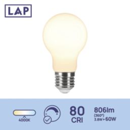 LAP  E27 A60 LED Light Bulb Milky 806lm 3.8W 2 Pack