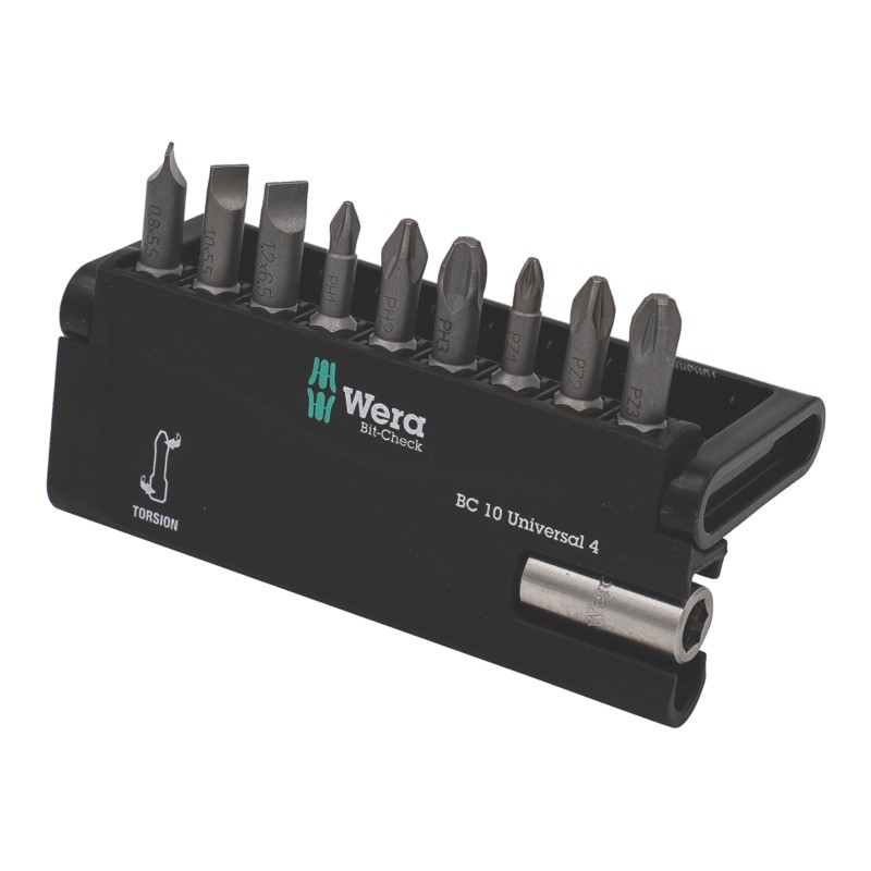 Wera Bit-Check 10 Universal 4 1/4" Hex Shank Mixed Bit Set 10 Pieces