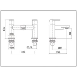 ETAL Juno Polished Chrome 145mm Deck Mounted Lever 2 Tap Holes Bath Mixer Tap
